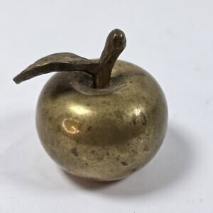 Vintage Old Indian Solid Brass Little Apple With Stem And Leaf Shaped Bell